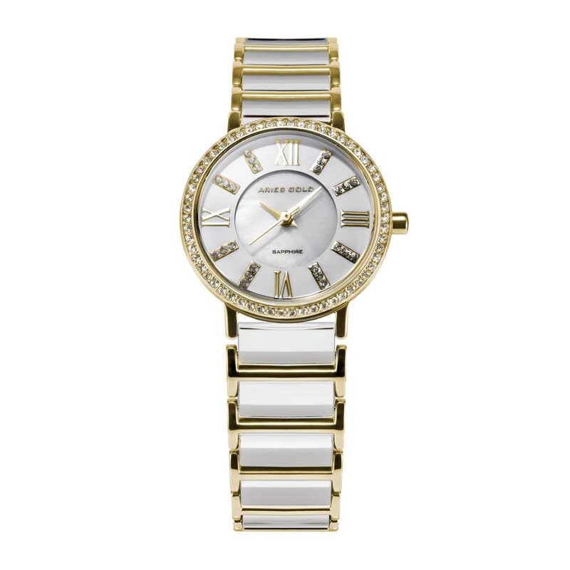 ARIES GOLD ENCHANT GLITTER GOLD STAINLESS STEEL PS 310L S-GOLD CERAMIC WOMEN’S WATCH