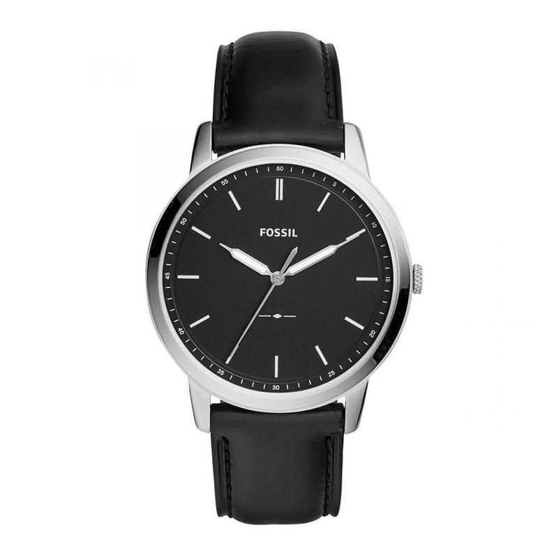 FOSSIL MINIMALIST ANALOG QUARTZ ROSE GOLD STAINLESS STEEL FS5398 BLACK LEATHER STRAP MEN’S WATCH