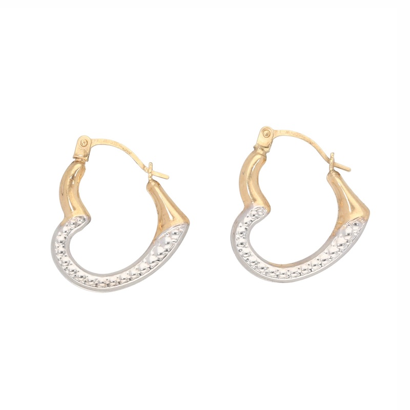 New 9ct Bi-Colour Gold Heart Creole Earrings