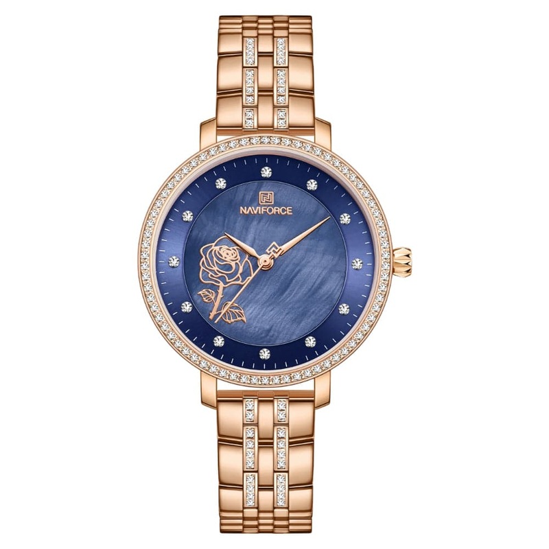 Naviforce Blue Dial Rose Gold Stainless Steel Strap Women Watch NF5017 RG/BE