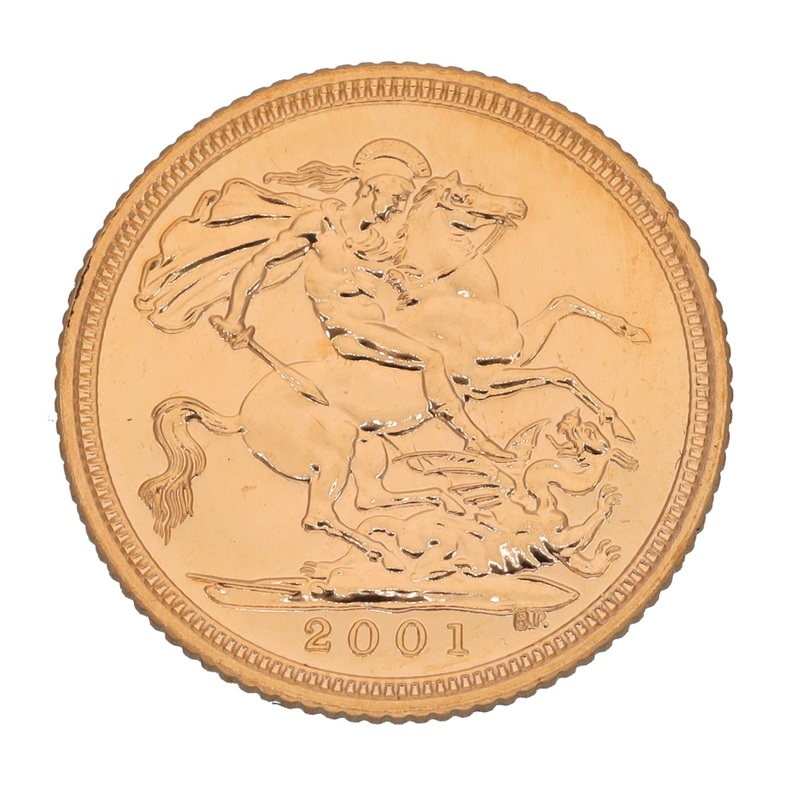 22ct Gold Queen Elizabeth II Half Sovereign Coin 2001