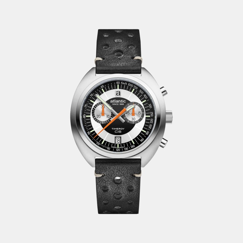Atlantic Men Quartz Black Dial Chronograph Leather Watch 70462.41.65