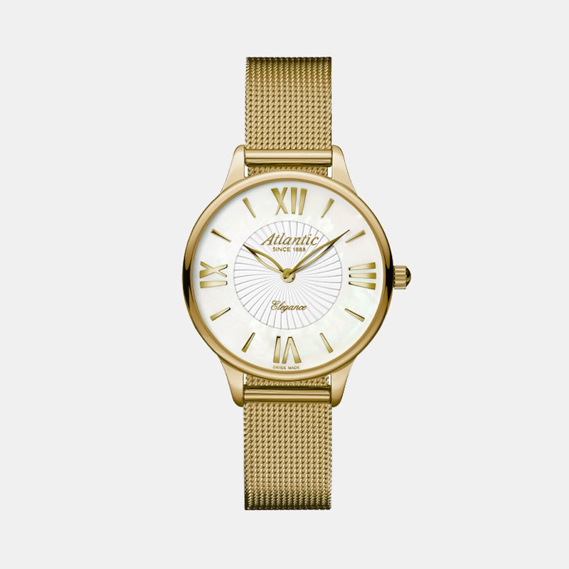 Atlantic Women Quartz Mother Of Pearl Dial Analog Mesh Watch 29038.45.08MB