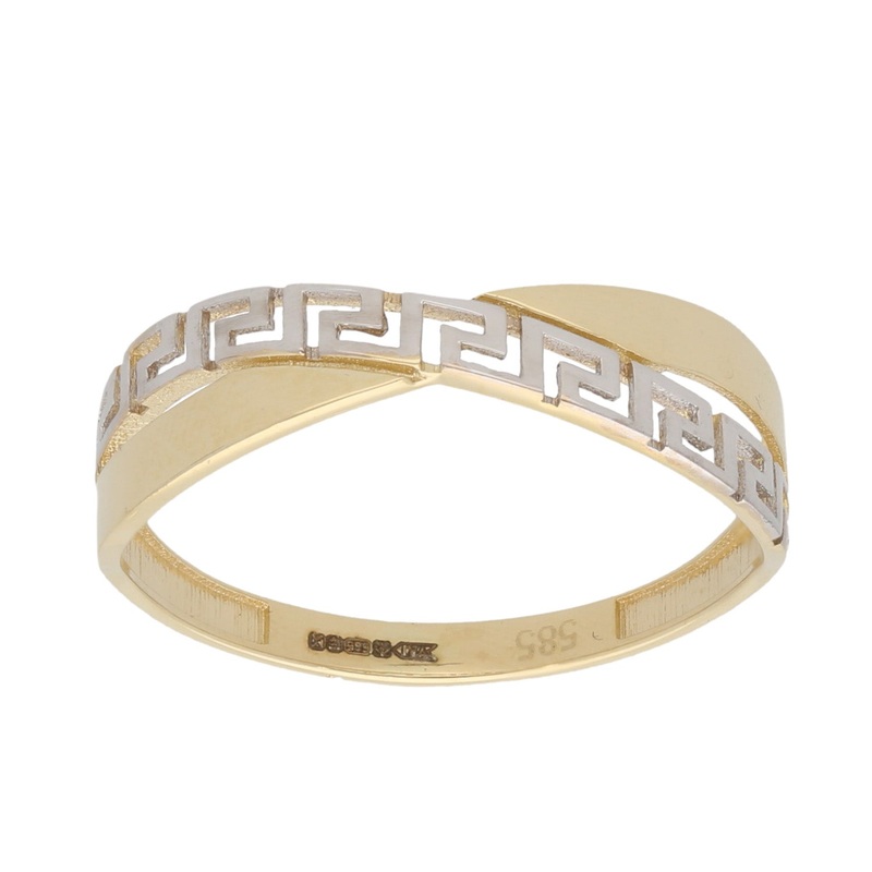 New 14ct Bi-Colour Gold Greek Key Dress/Cocktail Ring