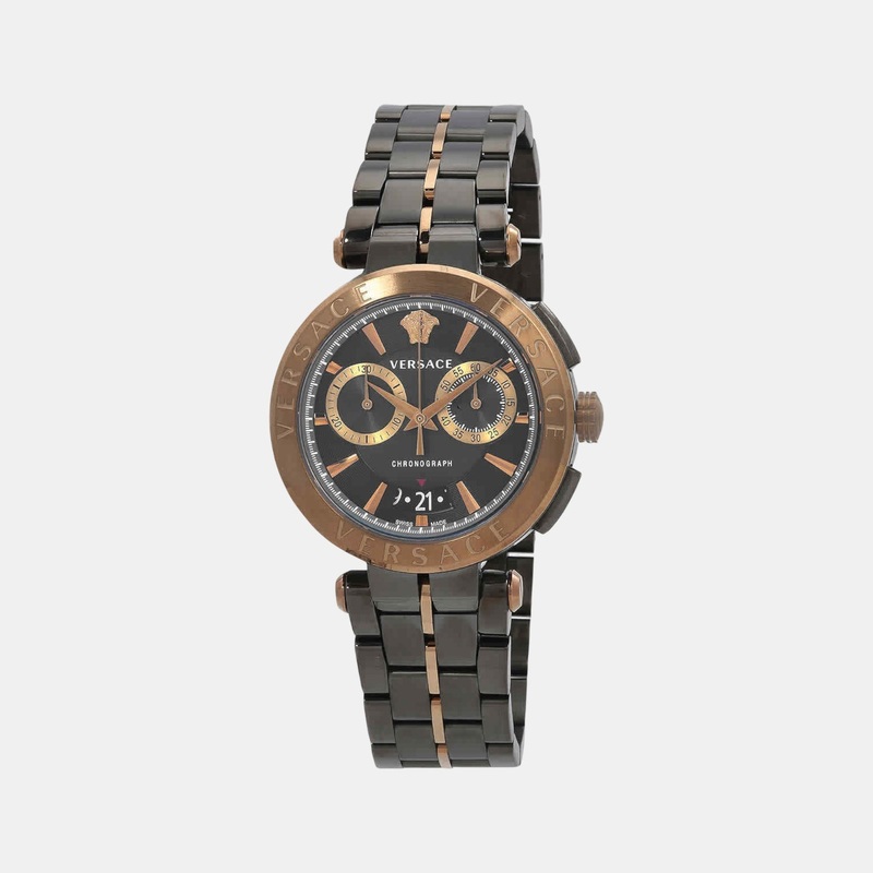 Versace Men Quartz Black Dial Chronograph Stainless Steel Watch VE1D02023