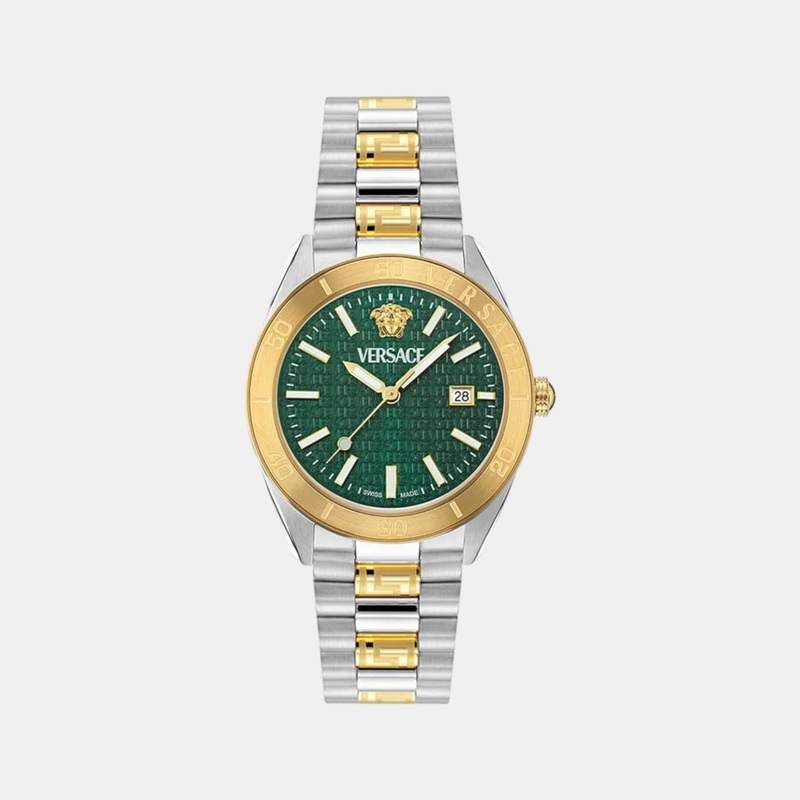 Versace Men Quartz Green Dial Analog Stainless Steel Watch VE8E00524
