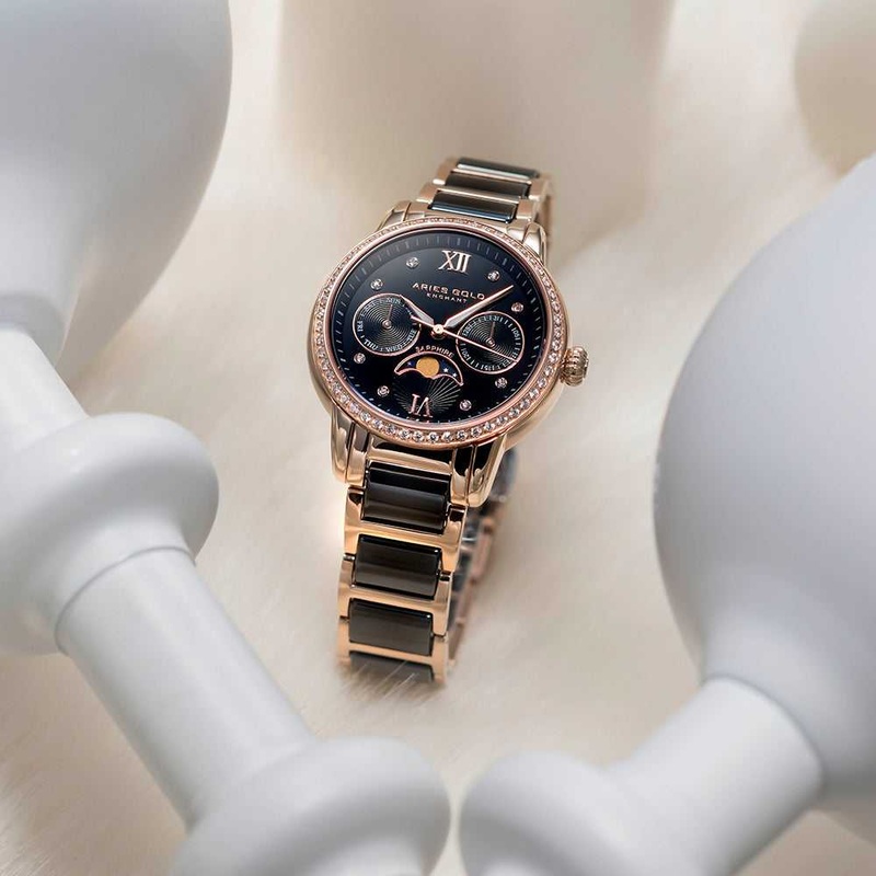 Aries Gold Enchant Luna L 58010L RG-BKMP WOMEN’S WATCH