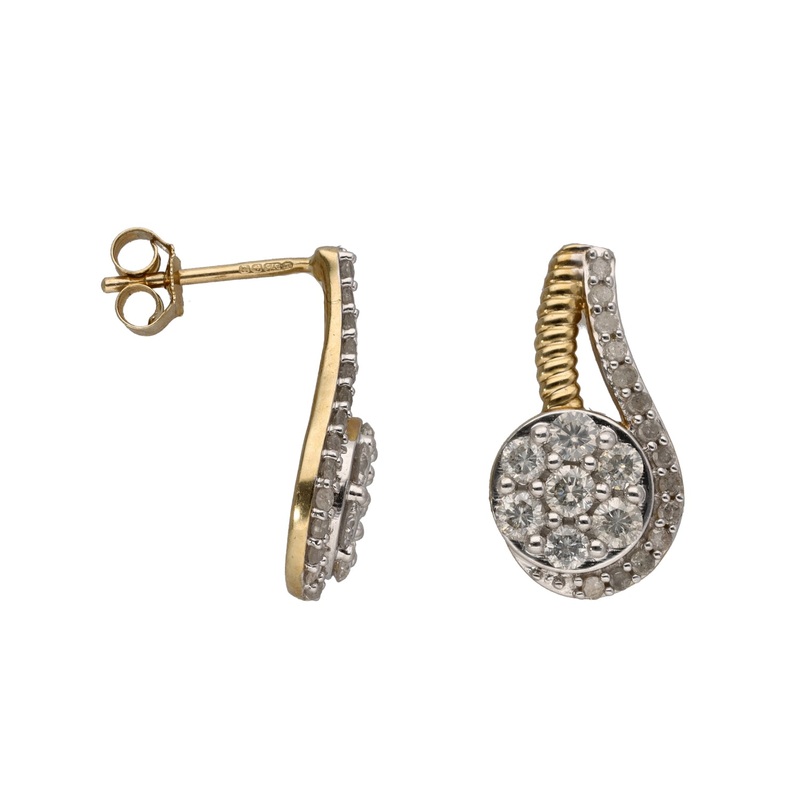 9ct Bi-Colour Gold 1.40ct Diamond Dress/Cocktail Earrings