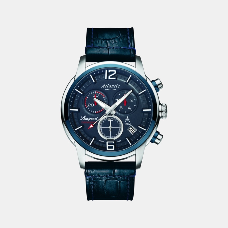 Atlantic Men Quartz Blue Dial Chronograph Leather Watch 87461.47.55