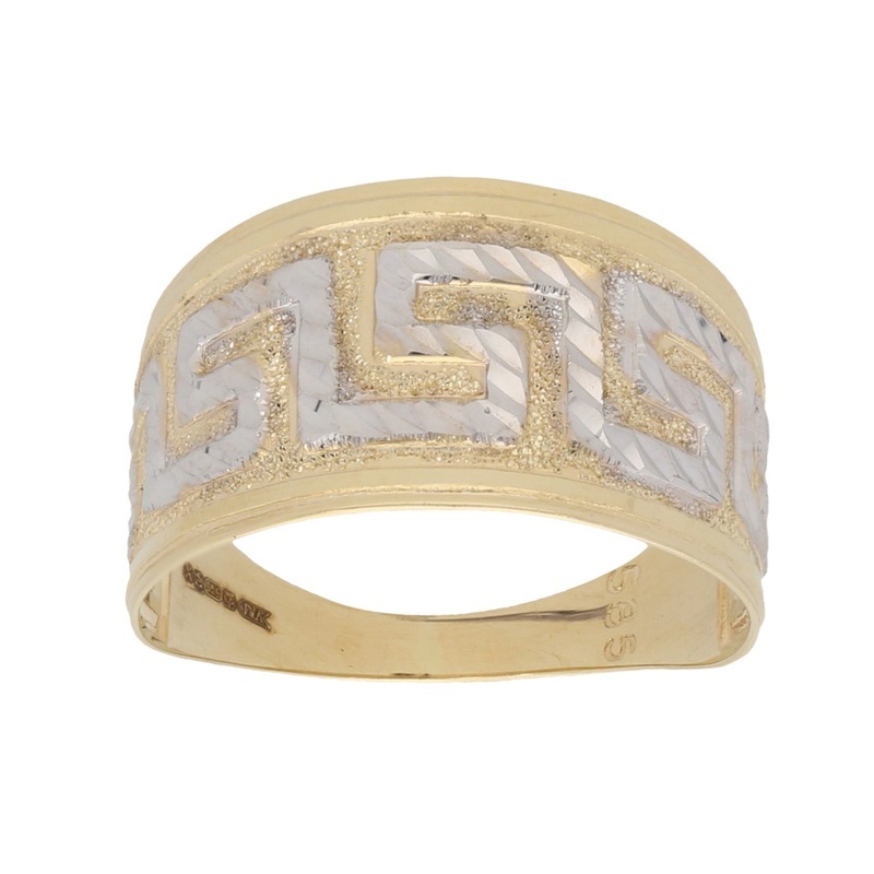 New 14ct Bi-Colour Gold Greek Key Ring