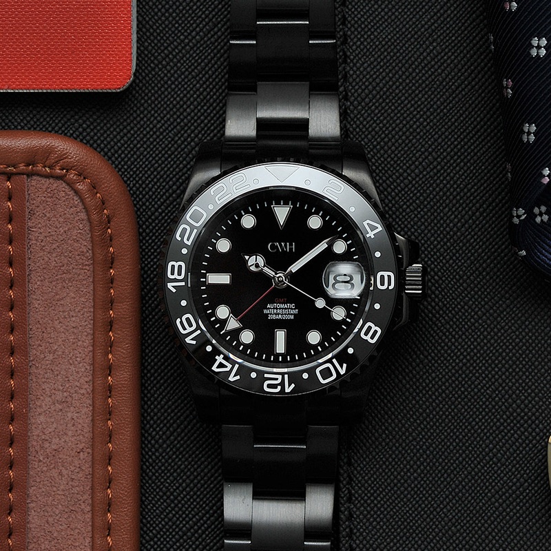 Onyx Vortex – CWH Special Custom Collective GMT Master Date Display PVD Black Stainless Steel Mens Automatic Watch CH-MOD-M9