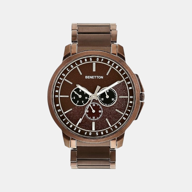 UCB Signature Men Quartz Brown Dial Multi-Function Stainless Steel Watch UWUCG1801