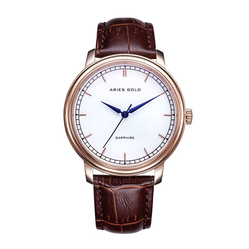 ARIES GOLD ANALOG QUARTZ STAINLESS STEEL G 1012Z RG-W ROSE GOLD LEATHER STRAP MEN’S WATCH