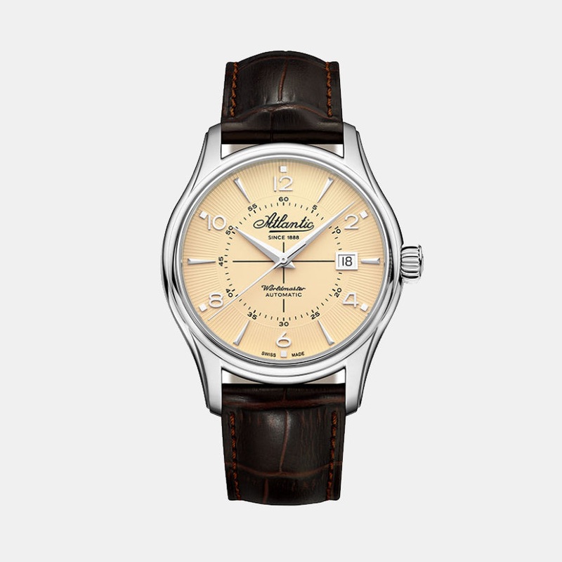 Atlantic Men Automatic Cream Dial Analog Leather Watch 55750.41.95S