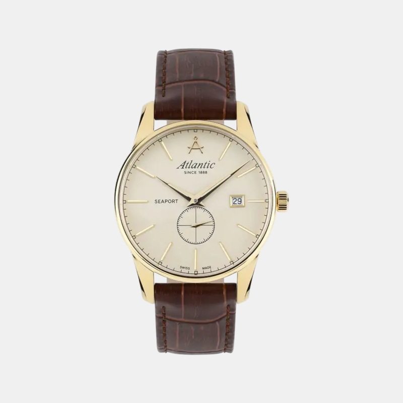 Atlantic Seaport Men Quartz Gold Dial Analog Leather Watch 56352.45.31