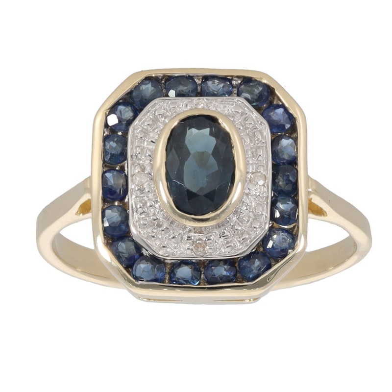 New 9ct Gold 0.02ct Diamond & Sapphire Dress/Cocktail Ring