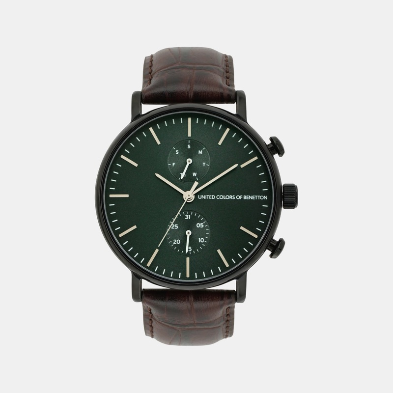 UCB Signature Men Quartz Green Dial Multi-Function Leather Watch UWUCG2202