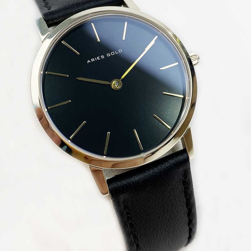 ARIES GOLD URBAN SANTOS GOLD STAINLESS STEEL L 1023 G-BK BLACK LEATHER STRAP WOMEN’S WATCH