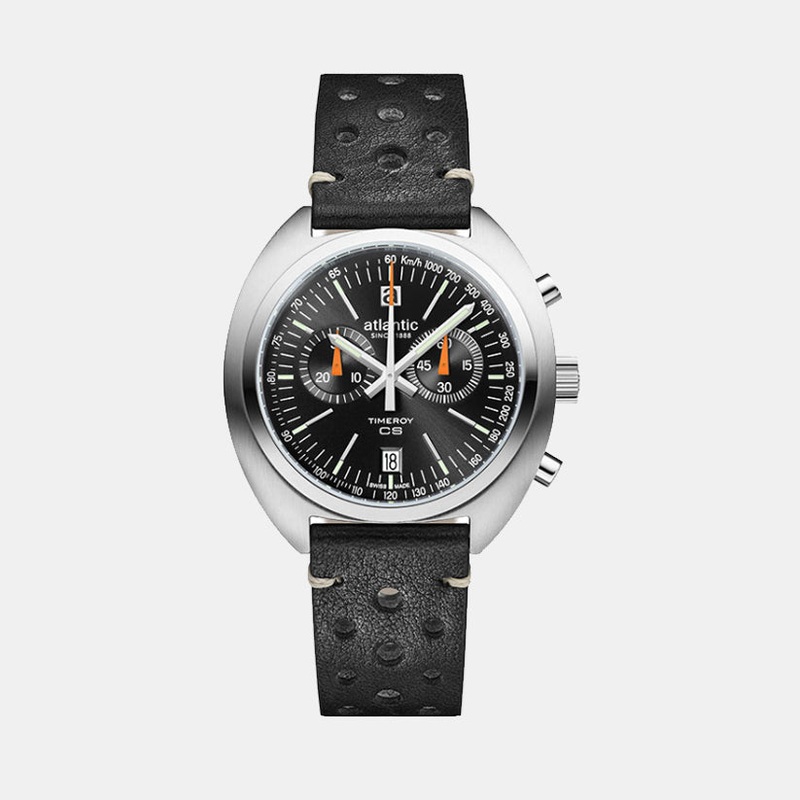 Atlantic Men Quartz Black Dial Chronograph Leather Watch 70462.41.69