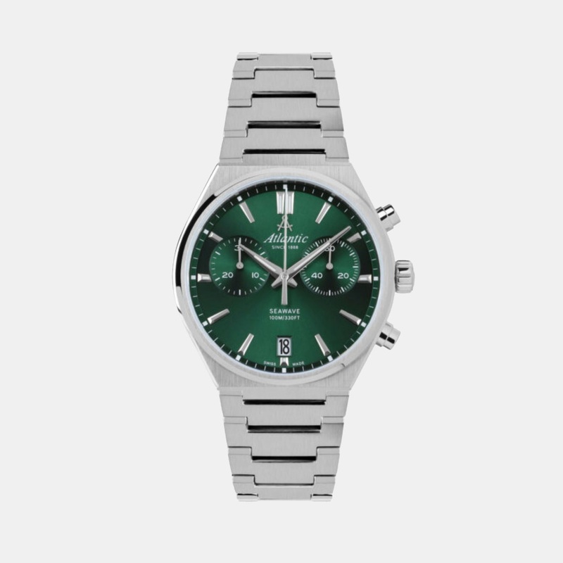 Atlantic Men Quartz Green Dial Chronograph Stainless Steel Watch 58466.41.71