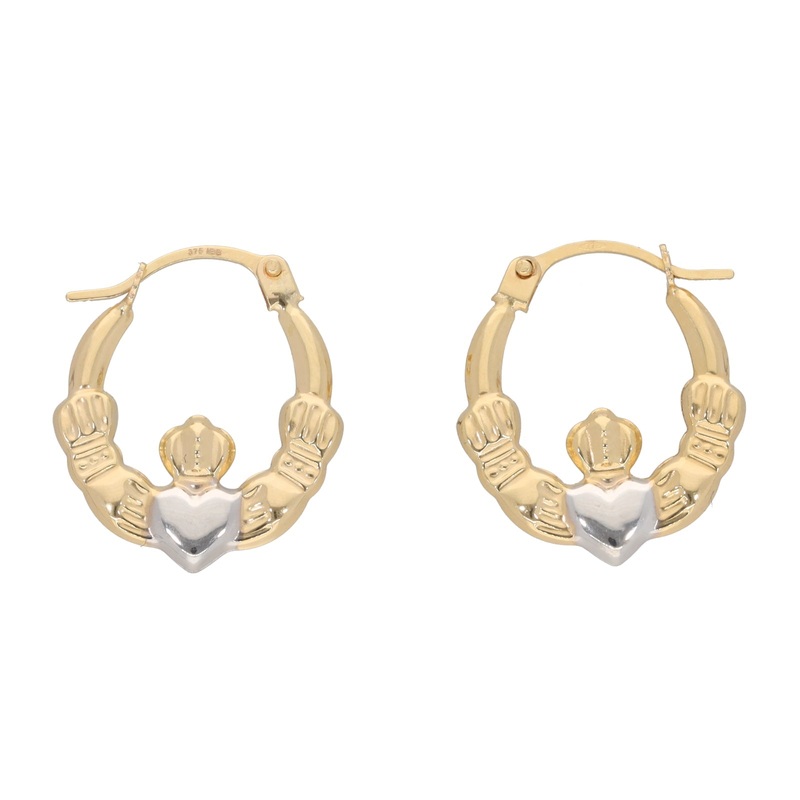 New 9ct Bi-Colour Gold Claddagh Earrings