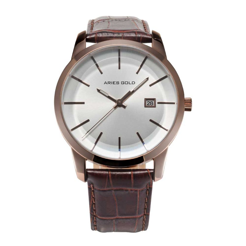 ARIES GOLD URBAN ENERGY ROSE GOLD STAINLESS STEEL G 639M RG-ROSE BROWN LEATHER STRAP MEN’S WATCH