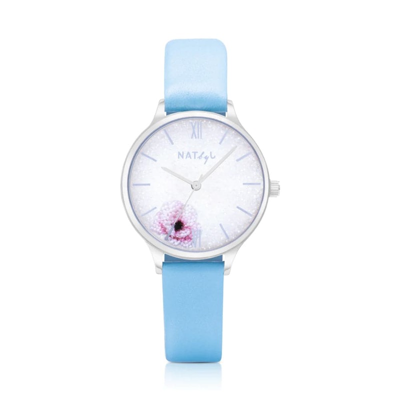 Natbyj Dazzle White Dial Blue Leather Strap Women Watch NAT0203