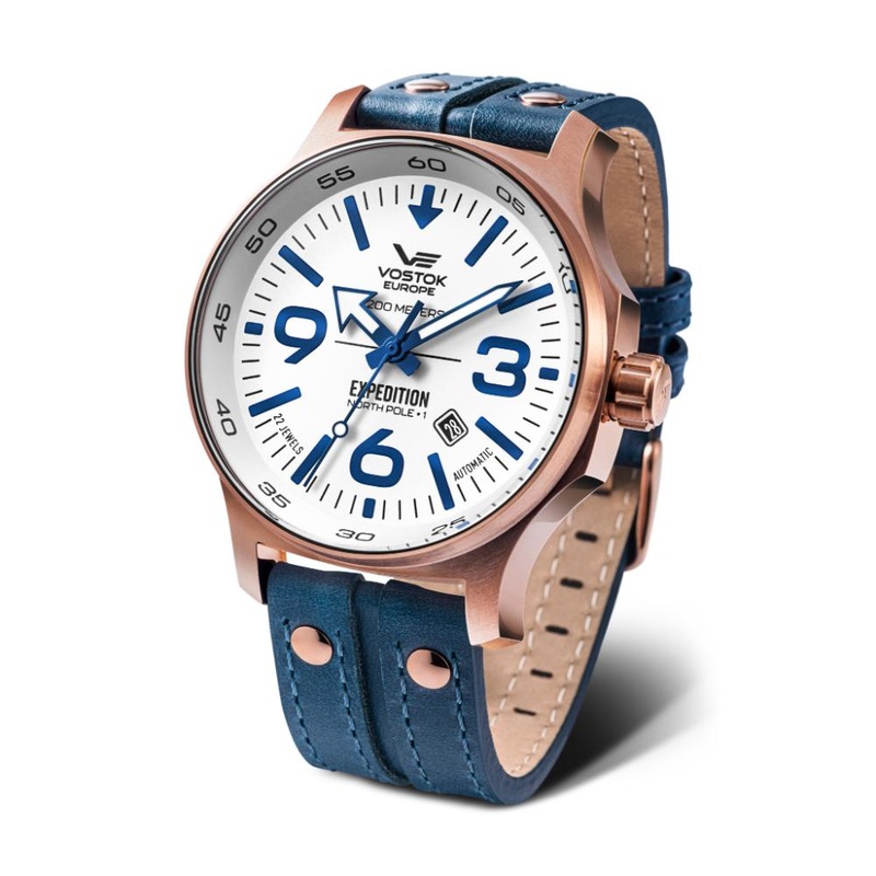 Vostok Europe North Pole-1 Expedition Automatic White Dial Blue Leather Men’s Watch YN55-595B641-S