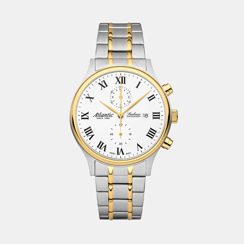 Atlantic Men Quartz White Dial Chronograph Stainless Steel Watch 64457.43.18G