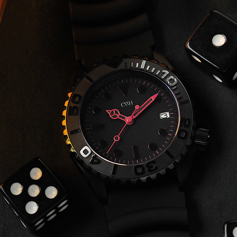 CWH Special Custom Blackpink – Date Display PVD Black Stainless Steel Rubber Strap Divers Watch CH-MOD-M23