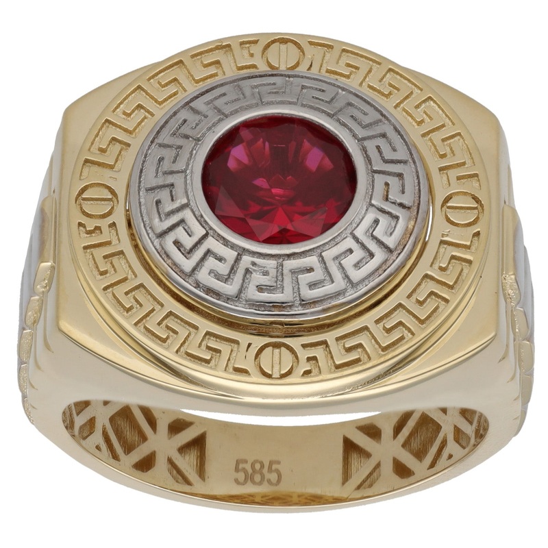 New 14ct Bi-Colour Gold Red Stone Signet Ring