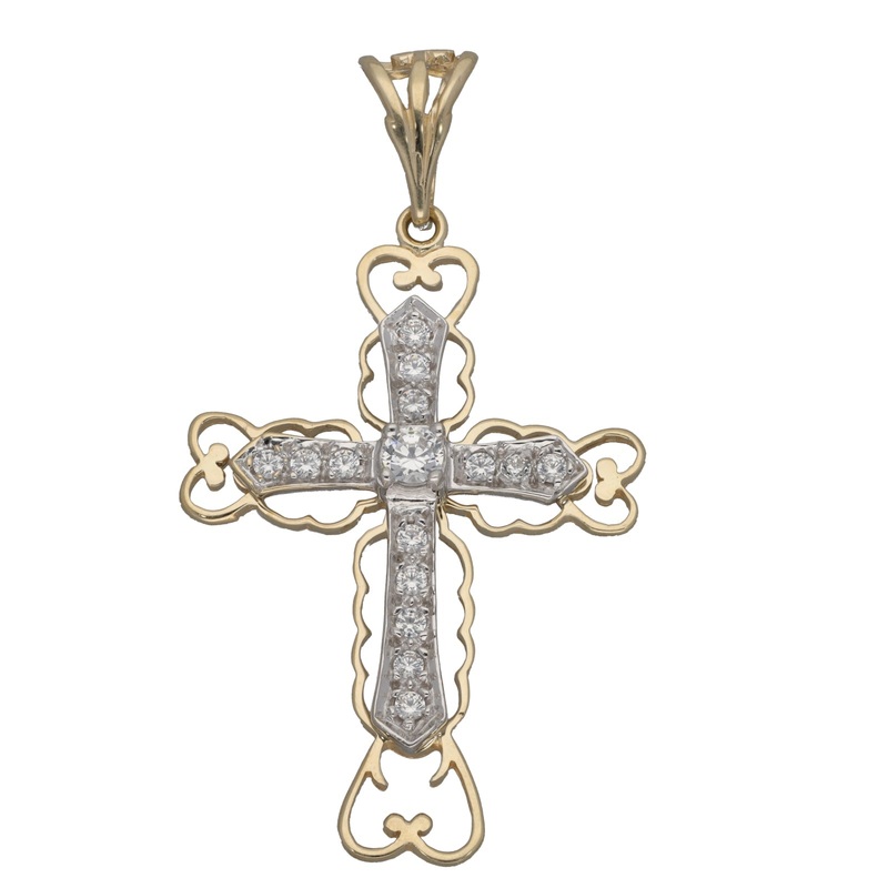New 9ct Gold Cubic Zirconia Cross Pendant