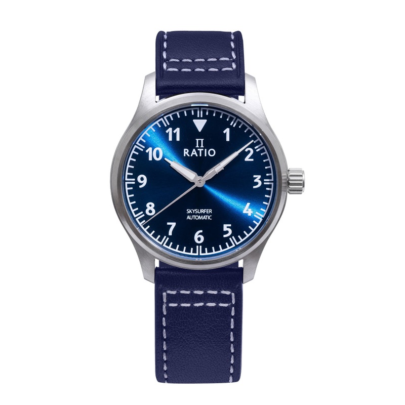 Ratio Skysurfer Pilot Blue Sunray Dial Leather Automatic RTS302 200M Men’s Watch