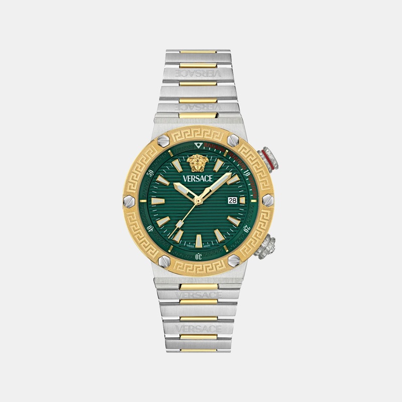 Versace Greca Men Quartz Green Dial Analog Stainless Steel Watch VE8G00524