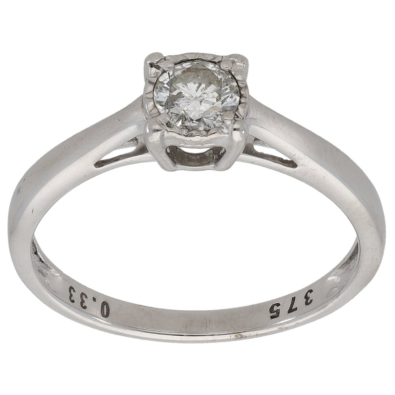 9ct White Gold 0.33ct Diamond Solitaire Ring Size O
