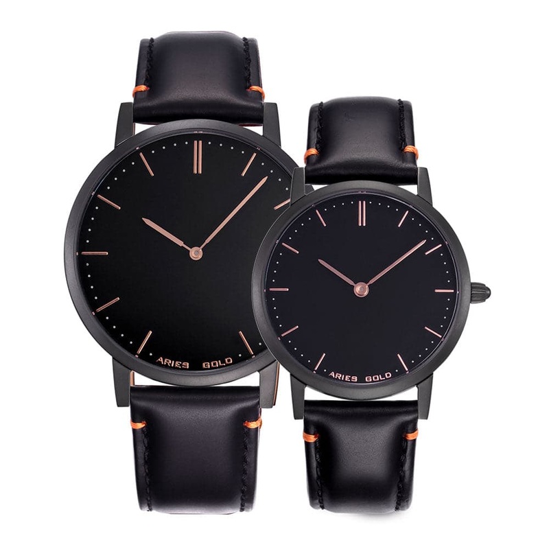 ARIES GOLD URBAN TANGO G 1007 & L 1008 BK-BK COUPLE’S WATCHES
