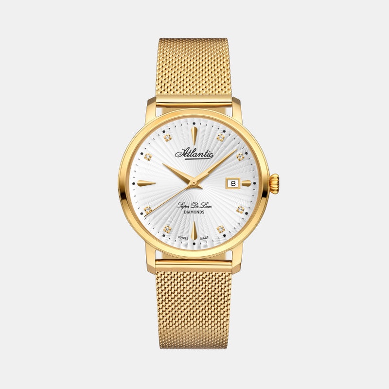 Atlantic Women Quartz White Dial Analog Mesh Watch 29355.45.27