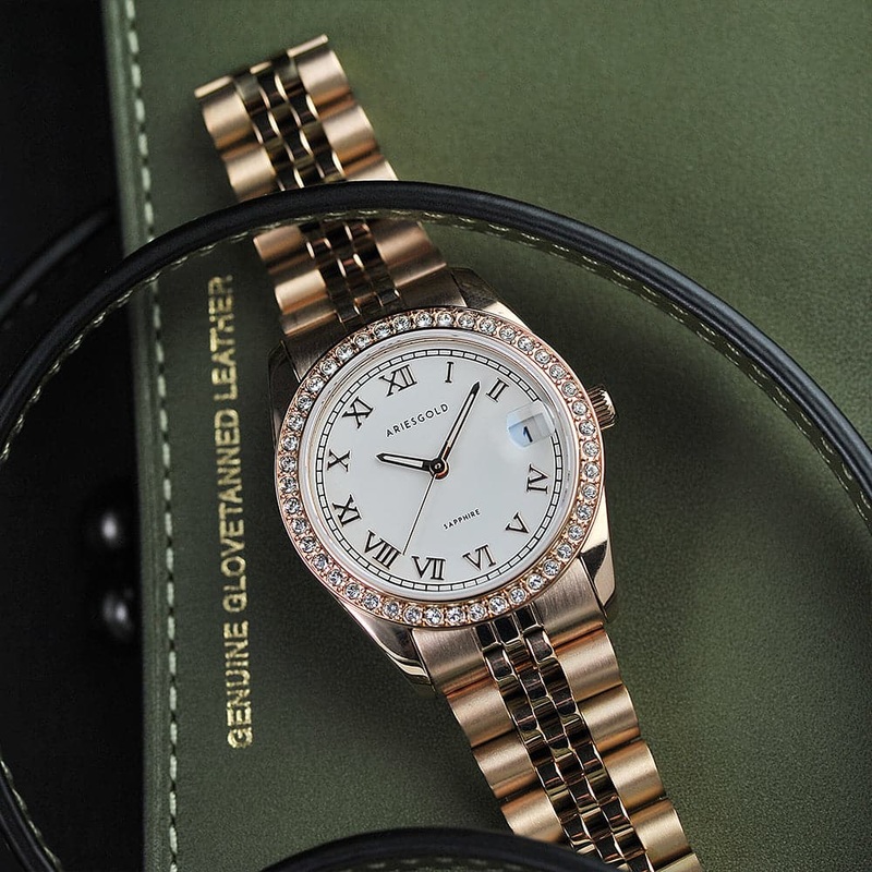 Aries Gold White Dial Gold Stainless Steel Women Watch B 1069 RG-RW