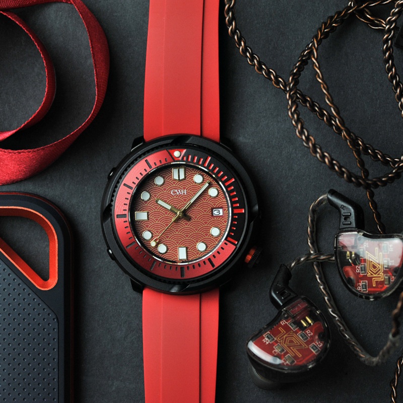 RedTidal – CWH Special Custom Automatic Red Rubber Strap Men’s Diver Watch CH-MOD-M29