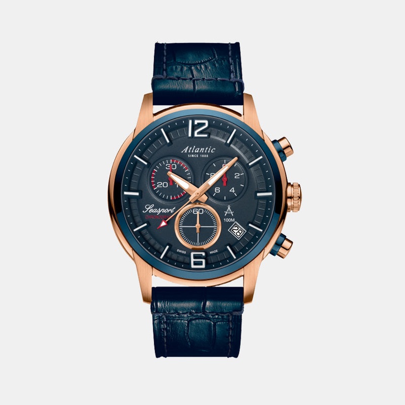 Atlantic Men Quartz Blue Dial Chronograph Leather Watch 87461.44.55