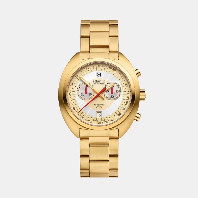 Atlantic Men Quartz Cream Dial Chronograph Stainless Steel Watch 70467.45.35