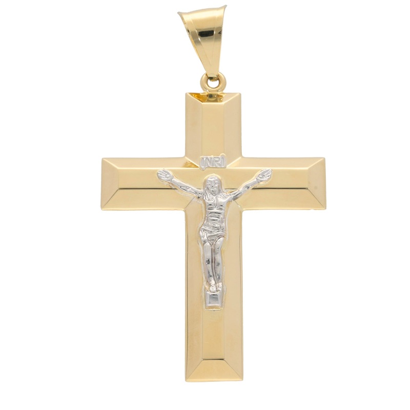 New 14ct Bi-Colour Gold Crucifix Pendant