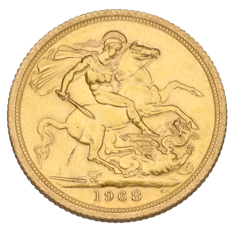22ct Gold Queen Elizabeth II Full Sovereign Coin 1968