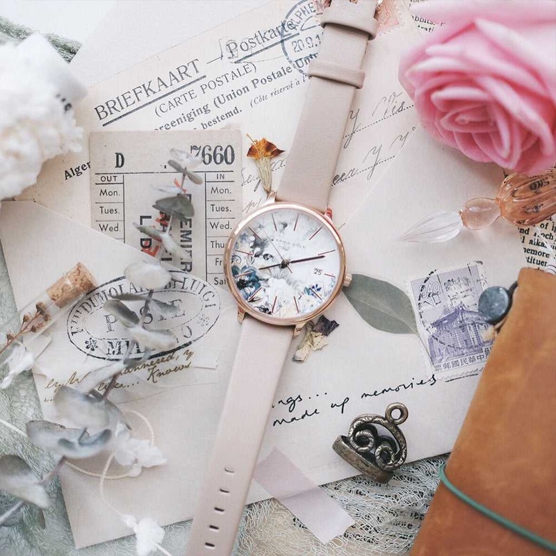 ARIES GOLD ENCHANT FLEUR ROSE GOLD STAINLESS STEEL L 5035 RG-GYFL LEATHER STRAP WOMEN’S WATCH