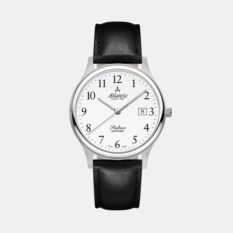 Atlantic Men Quartz White Dial Analog Leather Watch 60343.41.13