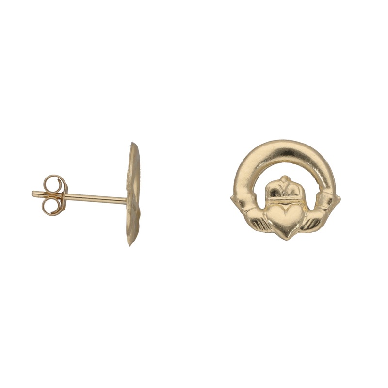 New 9ct Gold Claddagh Stud Earrings