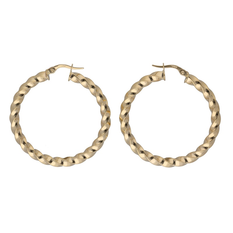 New 9ct Gold Satin Twist Hoop Earrings