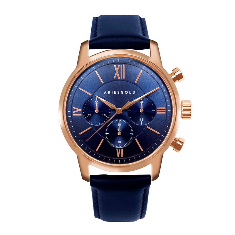 ARIES GOLD URBAN ETERNAL G 1027 RG-BU BLUE LEATHER STRAP MEN’S WATCH