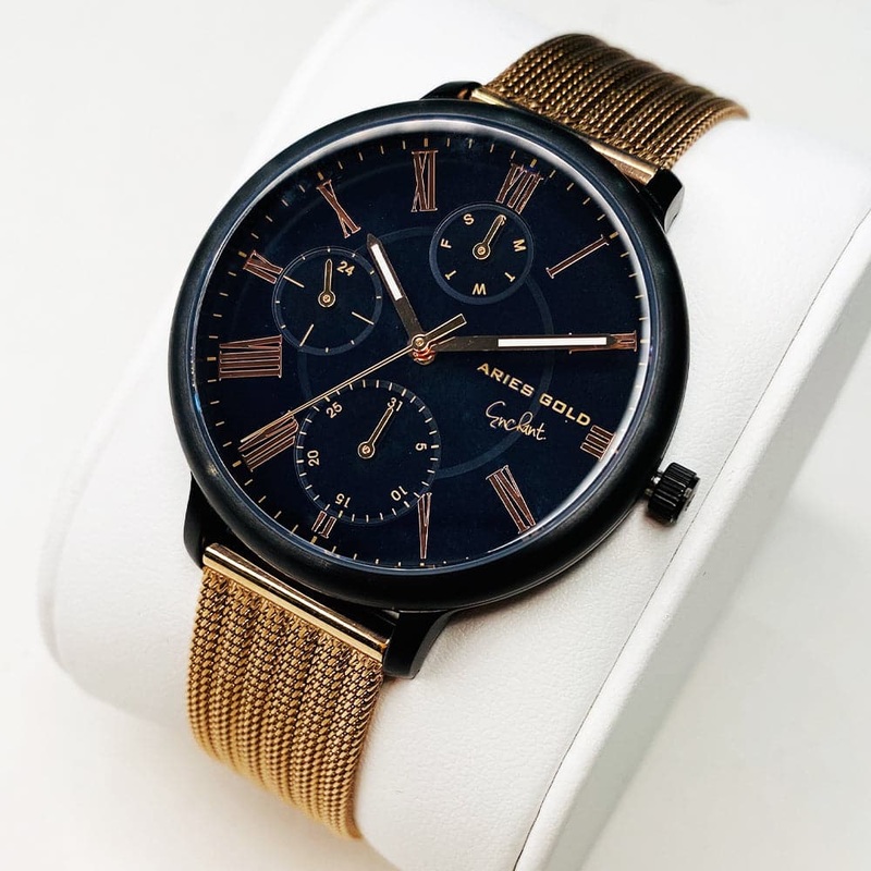 ARIES GOLD VOYAGE BLACK STAINLESS STEEL L 5034 BK-BK ROSE GOLD MESH STRAP WOMEN’S WATCH