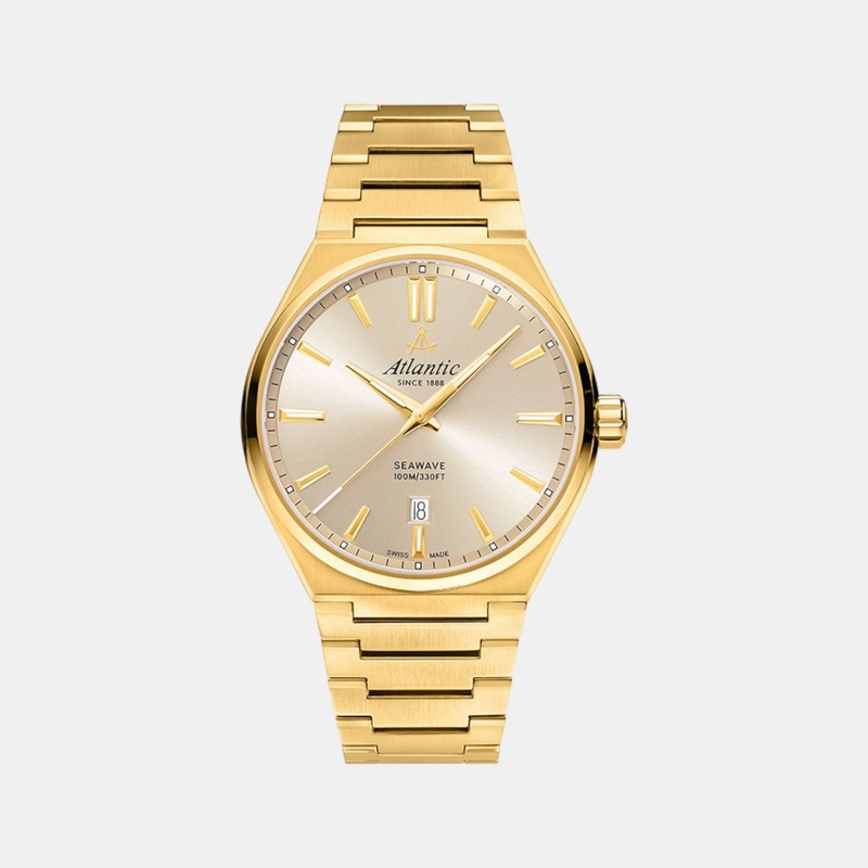Atlantic Seawave Men Quartz Gold Dial Analog Stainless Steel Watch 58366.45.31
